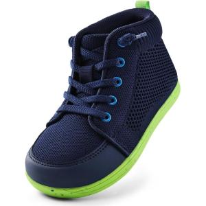 WateLves Toddler Little Kids Wide Barefoot Shoes Girls Boys Lightweight Boots Minimalist High Top Walking Shoes Breathable Comfort-Forward Ankle Support(Navy)