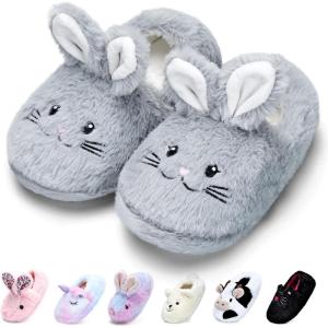 WateLves Toddler Slippers Unisex-Child Full Wrapped Bedroom Slipper Boys Girls Comfortable Winter House Shoes(Toddler/Little Kid/Big Kid)(Grey Bunny)