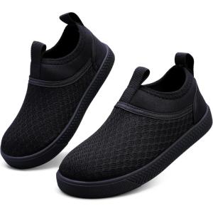 WateLves Toddler Water Shoes Kids Boys and Girls – Quick-Dry Multi-Purpose Casual Water Sneakers Slip On with Drainage Holes for Swim Walking Beach Vacation Essentials(Black)