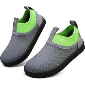 WateLves Toddler Water Shoes Kids Boys and Girls – Quick-Dry Multi-Purpose Casual Water Sneakers Slip On with Drainage Holes for Swim Walking Beach Vacation Essentials(Gray/Green)