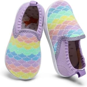 WateLves Wide Toddler Barefoot Shoes Little Boys Girls Slip On Shoes Quick Dry Lightweight Breathable Walking Shoes(Purple Fish Scales)