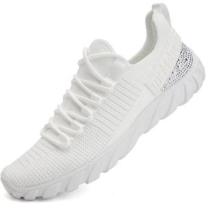 WateLves Rhinestone Sneakers for Women Chunky Slip On Walking Shoes Casual Fashion Tennis Workout Sneakers(Rhinestone White)