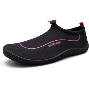 WateLves Water Shoes Womens Mens Multi-Purpose Barefoot Shoes Beach Swim Yoga Aqua Socks with Adjustable Buckle Thick Sole for Indoor Outdoor(Black Pink)