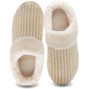 WateLves Women’s Slippers Comfort Memory Foam House Slippers Plush Lining Bedroom Shoes for Indoor & Outdoor(Beige)