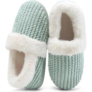 WateLves Women’s Slippers Comfort Memory Foam House Slippers Plush Lining Bedroom Shoes for Indoor & Outdoor(Closed Back/Green)
