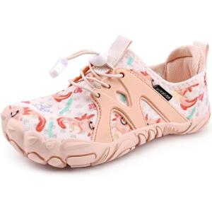 WateLves Toddler/Little/Big/Kid Water Shoes Wide Barefoot Aqua Athletic Sneakers Girls Boys Hiking Beach Swim Fast Dry Shoes Built-in Heel Grips(Axolotl)