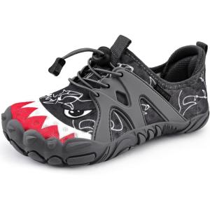WateLves Toddler/Little/Big/Kid Water Shoes Wide Barefoot Aqua Athletic Sneakers Girls Boys Hiking Beach Swim Fast Dry Shoes Built-in Heel Grips(Gray Shark)
