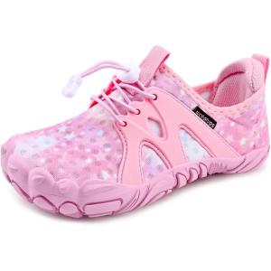 WateLves Toddler/Little/Big/Kid Water Shoes Wide Barefoot Aqua Athletic Sneakers Girls Boys Hiking Beach Swim Fast Dry Shoes Built-in Heel Grips(Pink Stars)