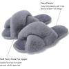 WateLves Women’s Cross Band Slide Slippers Soft Plush Furry House Shoes Non Slip Indoor Outdoor Slippers Cozy Open Toe Slip On(Iron Gray)