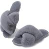 WateLves Women’s Cross Band Slide Slippers Soft Plush Furry House Shoes Non Slip Indoor Outdoor Slippers Cozy Open Toe Slip On(Iron Gray)