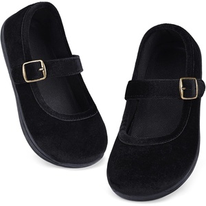 WateLves Toddler Girls Wide Ballet Flats Little Kids Mary Jane Dress Shoes | Little Girls Kids Ballerina Flats Bow Princess Shoes for Wedding Party Church School Uniform with Hook and Loop(Black Velvet)
