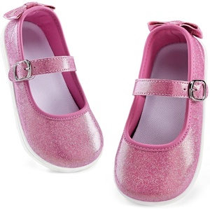 WateLves Toddler Girls Wide Ballet Flats Little Kids Mary Jane Dress Shoes | Little Girls Kids Ballerina Flats Bow Princess Shoes for Wedding Party Church School Uniform with Hook and Loop(Sparkle Pink Patent)