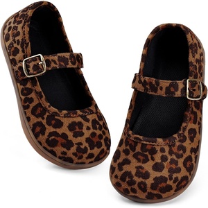 WateLves Toddler Girls Wide Ballet Flats Little Kids Mary Jane Dress Shoes | Little Girls Kids Ballerina Flats Bow Princess Shoes for Wedding Party Church School Uniform with Hook and Loop(Leopard Suede)
