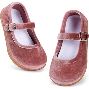 WateLves Toddler Girls Wide Ballet Flats Little Kids Mary Jane Dress Shoes | Little Girls Kids Ballerina Flats Bow Princess Shoes for Wedding Party Church School Uniform with Hook and Loop(Dusty Rose Velvet)