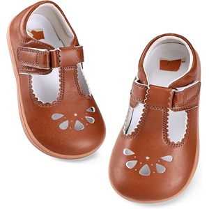 WateLves Toddler Little Girls Mary Jane Wide Dress Shoes Ballet Flats for Party School Wedding(Brown)