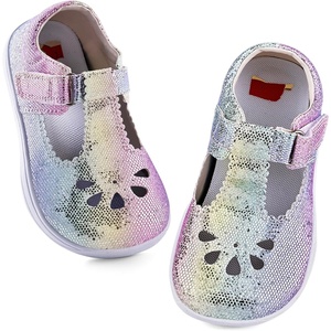 WateLves Toddler Little Girls Mary Jane Wide Dress Shoes Ballet Flats for Party School Wedding(Rainbow)