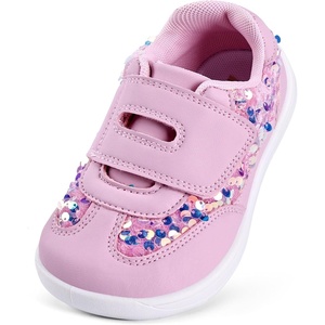WateLves Toddler Little Kids Wide Shoes Girls Boys Barefoot Sneakers Zero Drop Walking Lightweight Non-Slip Shoes(Sequin Pink)