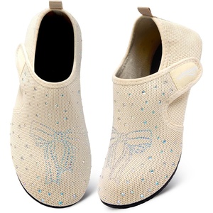 WateLves Water Shoes for Women Men Swim Beach Aqua Socks House Slippers Quick Dry Barefoot Travel Shoes with Adjustable Magic Tape for Pool Diving Boating Yoga(A-beige)