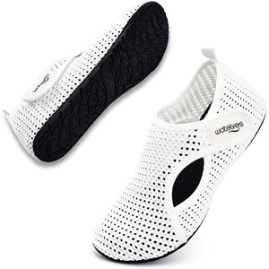 WateLves Water Shoes for Women Men Swim Beach Aqua Socks House Slippers Quick Dry Barefoot Travel Shoes with Adjustable Magic Tape for Pool Diving Boating Yoga(B-white)