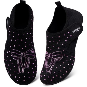 WateLves Water Shoes for Women Men Swim Beach Aqua Socks House Slippers Quick Dry Barefoot Travel Shoes with Adjustable Magic Tape for Pool Diving Boating Yoga(A-black/Pink)