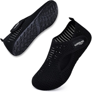 WateLves Water Shoes for Women Men Swim Beach Aqua Socks House Slippers Quick Dry Barefoot Travel Shoes with Adjustable Magic Tape for Pool Diving Boating Yoga(B-black)