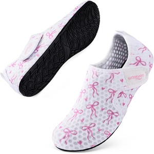 WateLves Water Shoes for Women Men Swim Beach Aqua Socks Quick Dry Barefoot House Slippers Travel Shoes with Adjustable Magic Tape for Pool Diving Boating Yoga Surf(B-white/Pink)