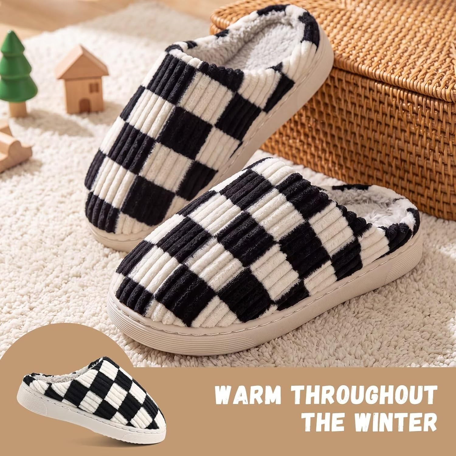 image:imageWateLves Kids Boys Girls Slippers Toddler Warm House ShoesBlack