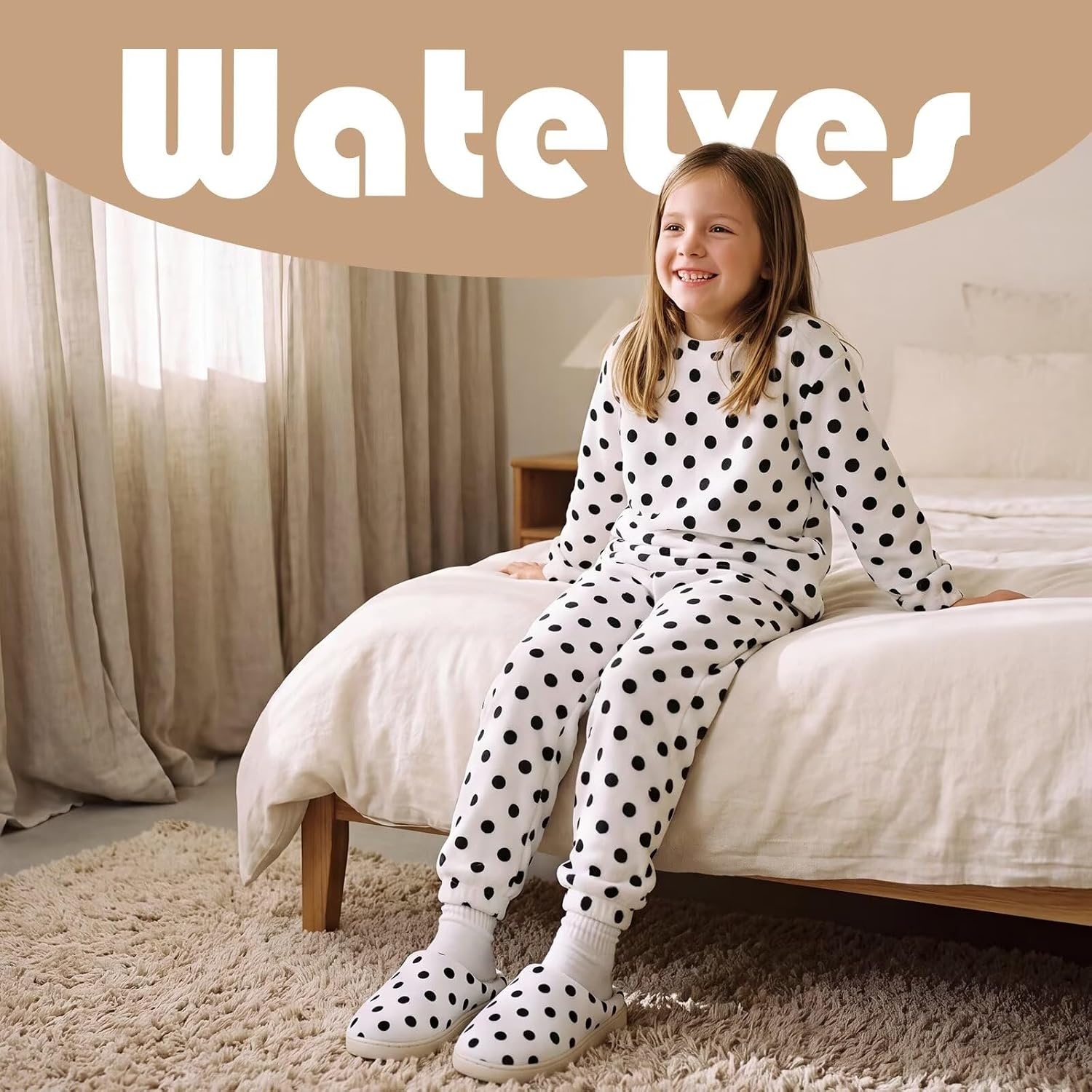 image:imageWateLves Kids Boys Girls Slippers Toddler Warm House ShoesBlack Dot