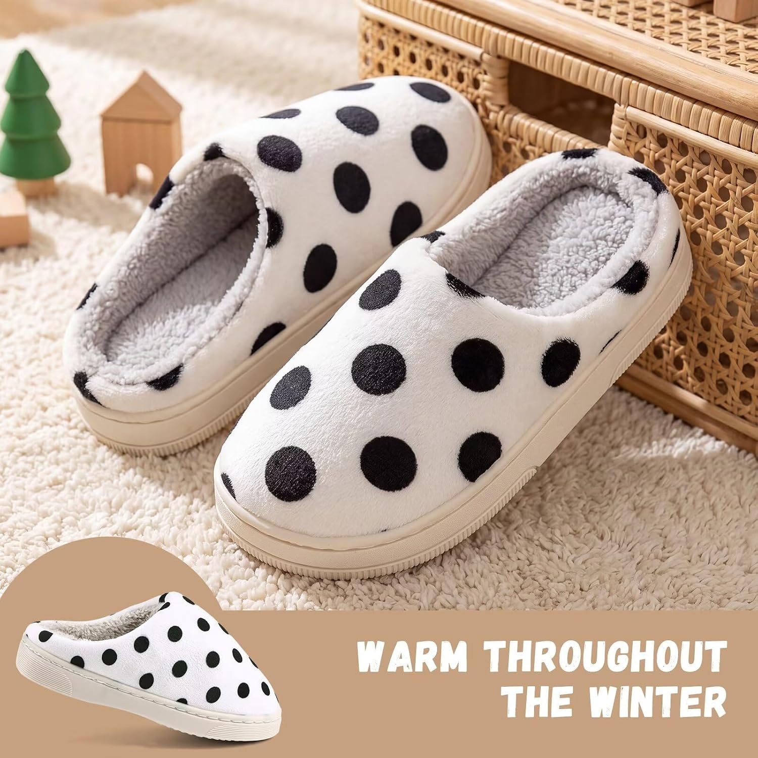 image:imageWateLves Kids Boys Girls Slippers Toddler Warm House ShoesBlack Dot