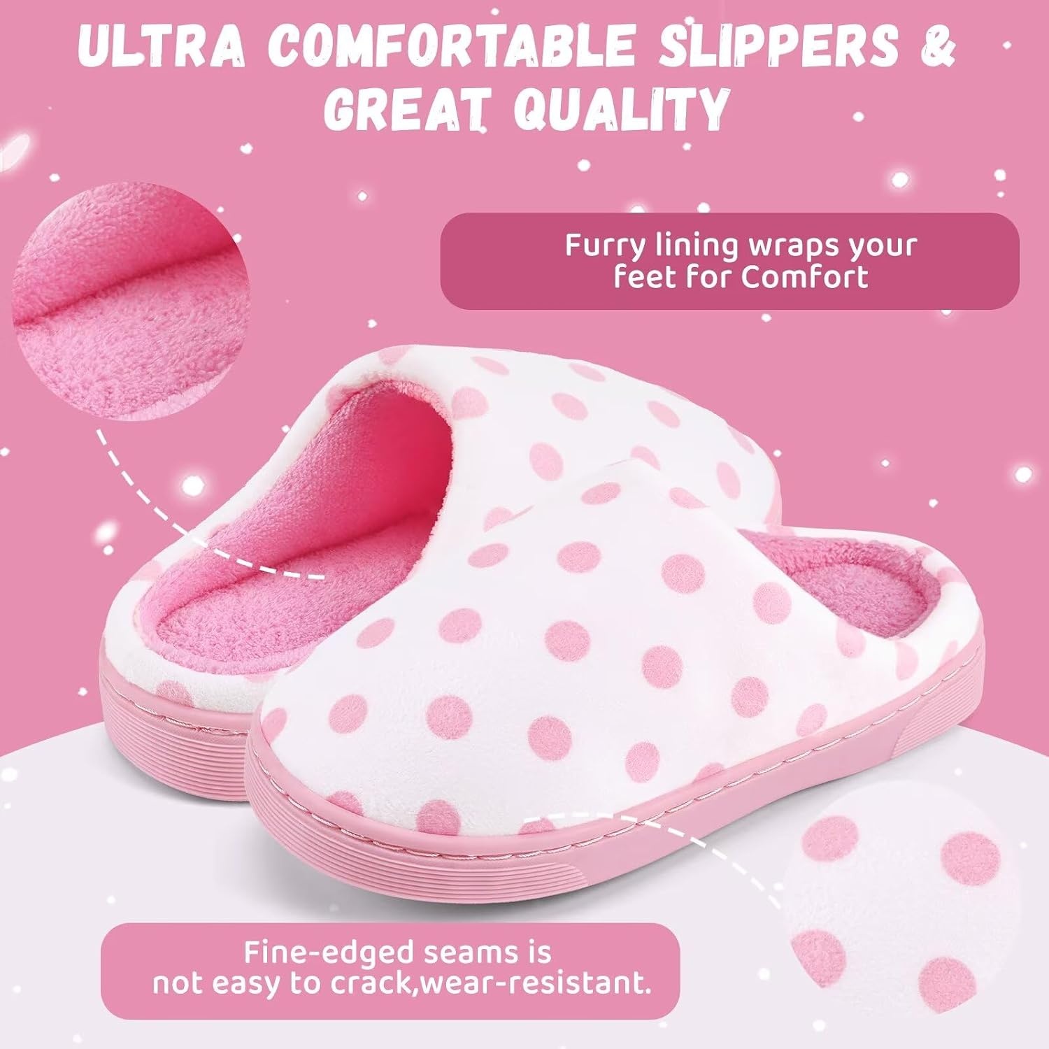 image:imageWateLves Kids Boys Girls Slippers Toddler Warm House ShoesPink Dot