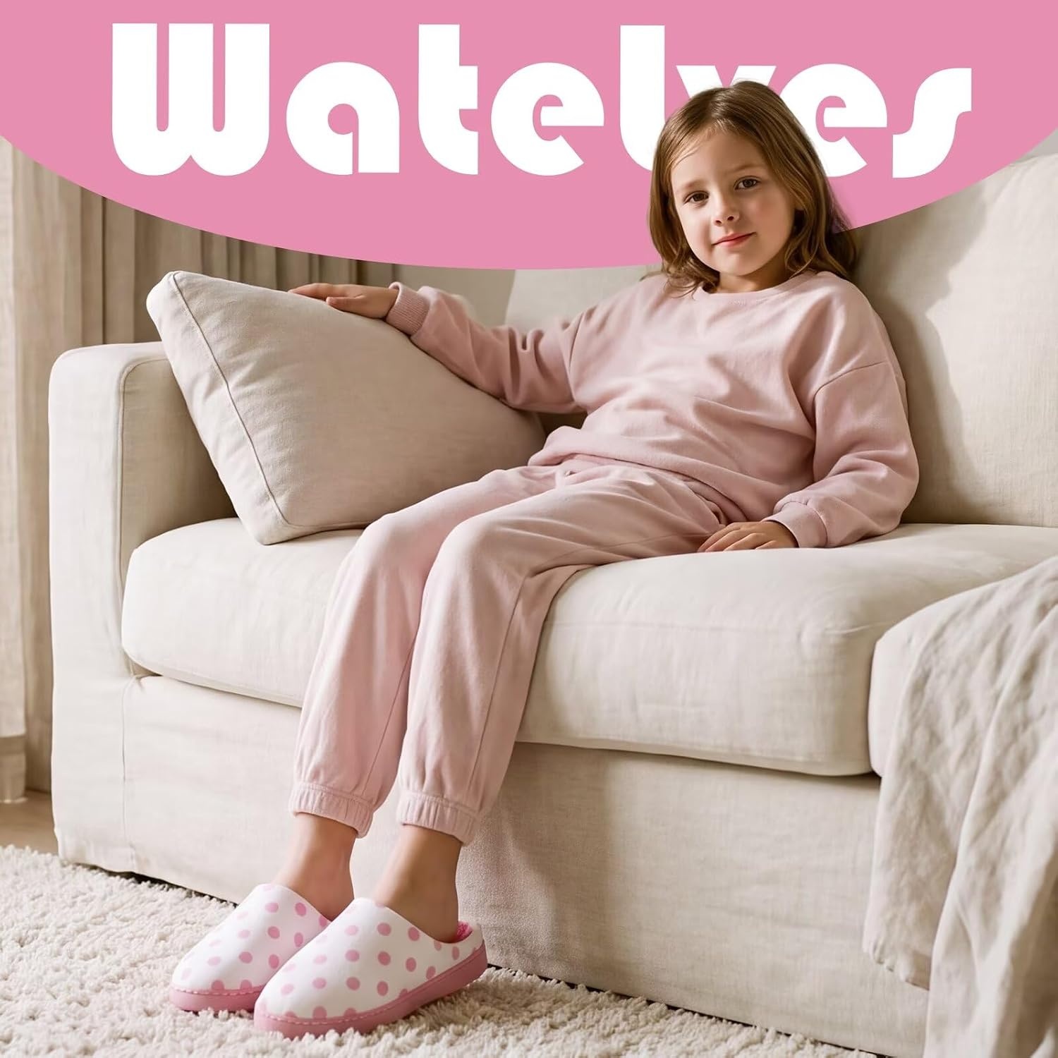 image:imageWateLves Kids Boys Girls Slippers Toddler Warm House ShoesPink Dot