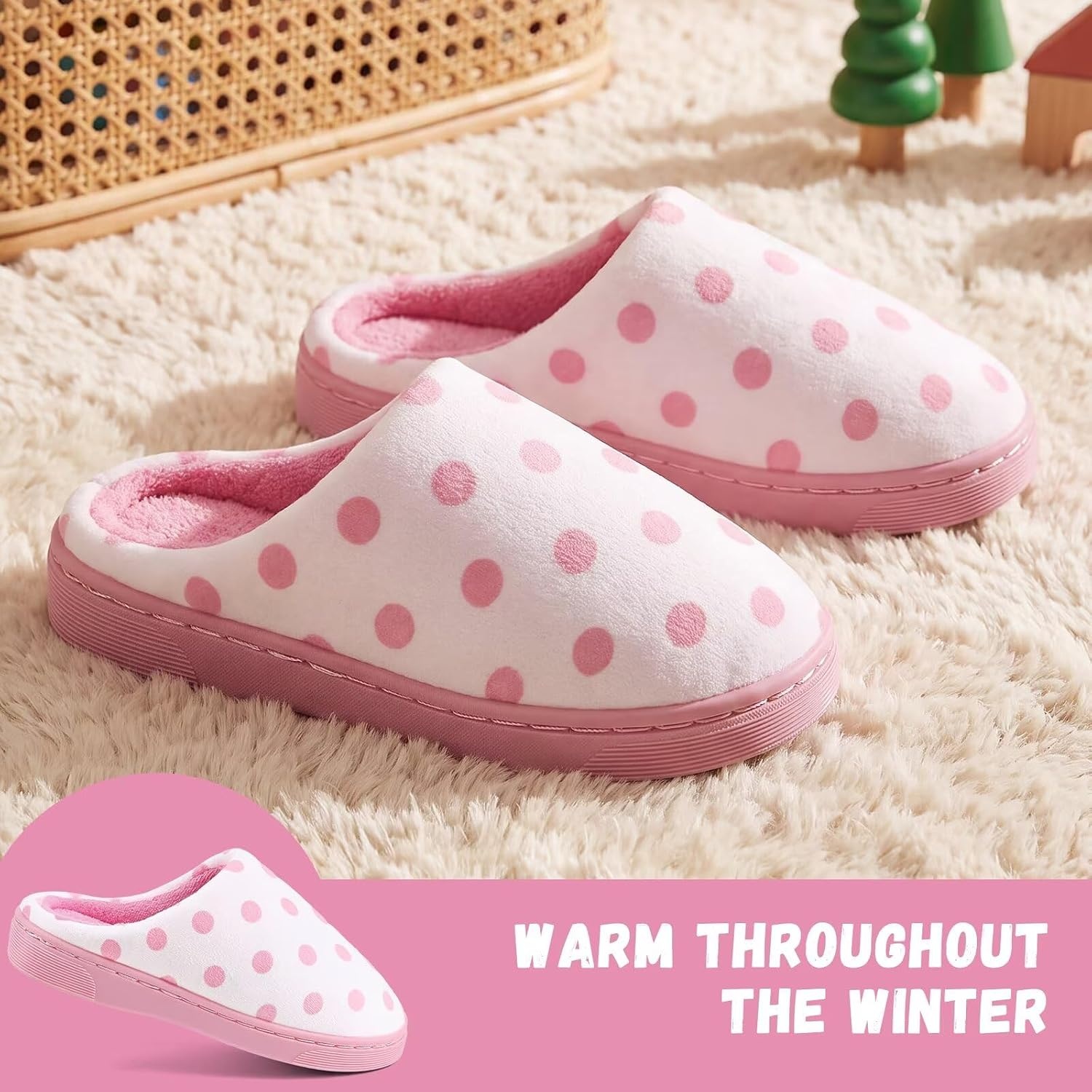 image:imageWateLves Kids Boys Girls Slippers Toddler Warm House ShoesPink Dot
