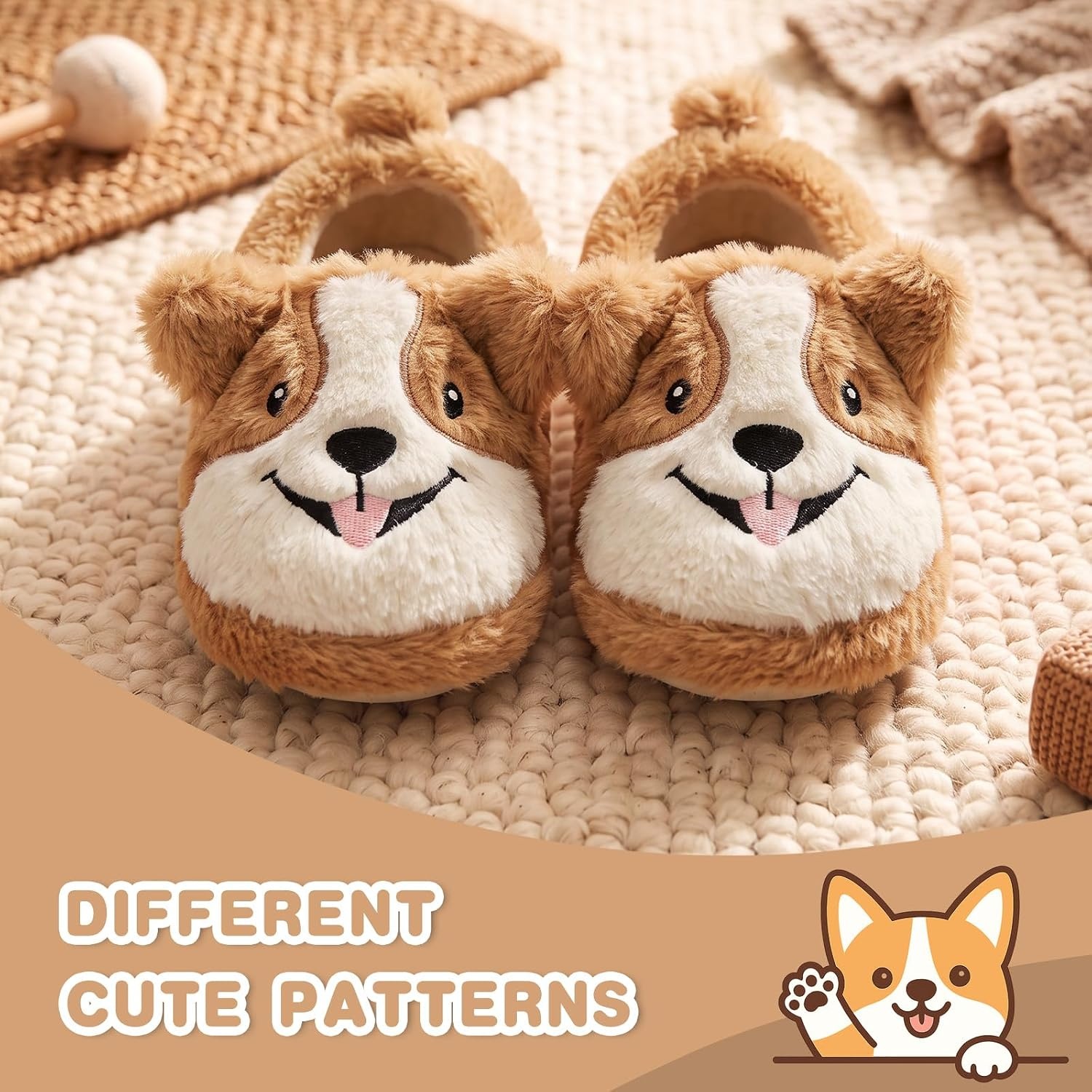 image:imageWateLves Toddler Slippers Boys Girls Full Wrapped Winter ShoesCorgi