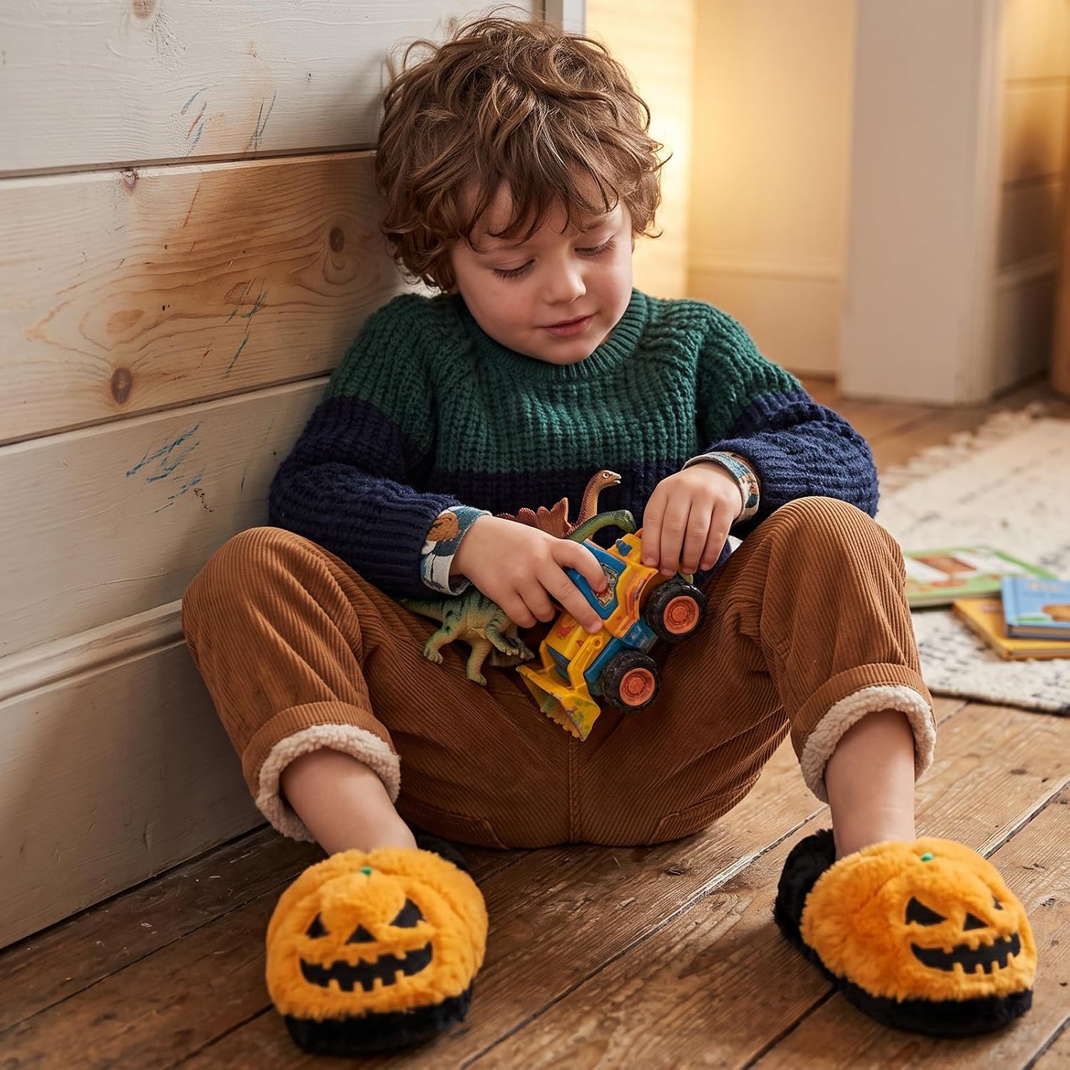 image:imageWateLves Toddler Slippers Boys Girls Full Wrapped Winter ShoesHalloween Pumpkin