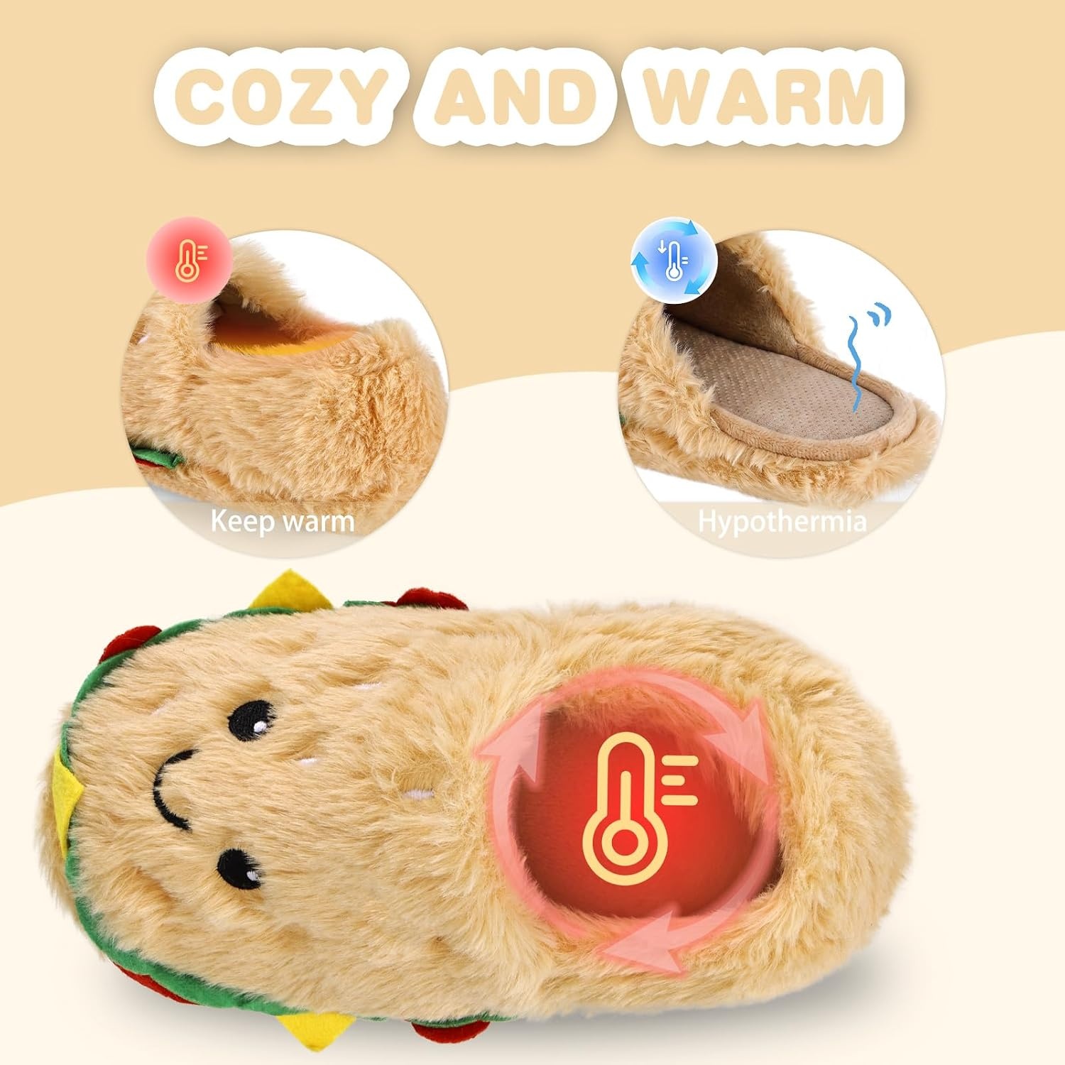 image:imageWateLves Toddler Slippers Boys Girls Full Wrapped Winter ShoesHamburger