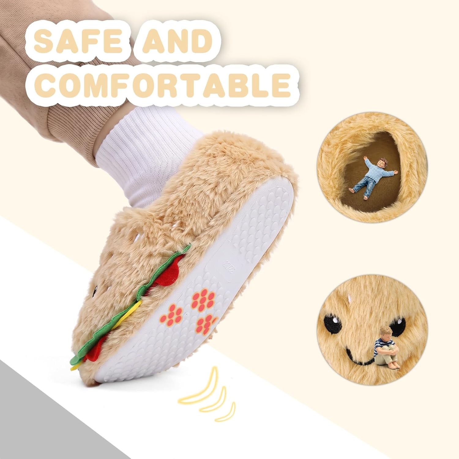 image:imageWateLves Toddler Slippers Boys Girls Full Wrapped Winter ShoesHamburger