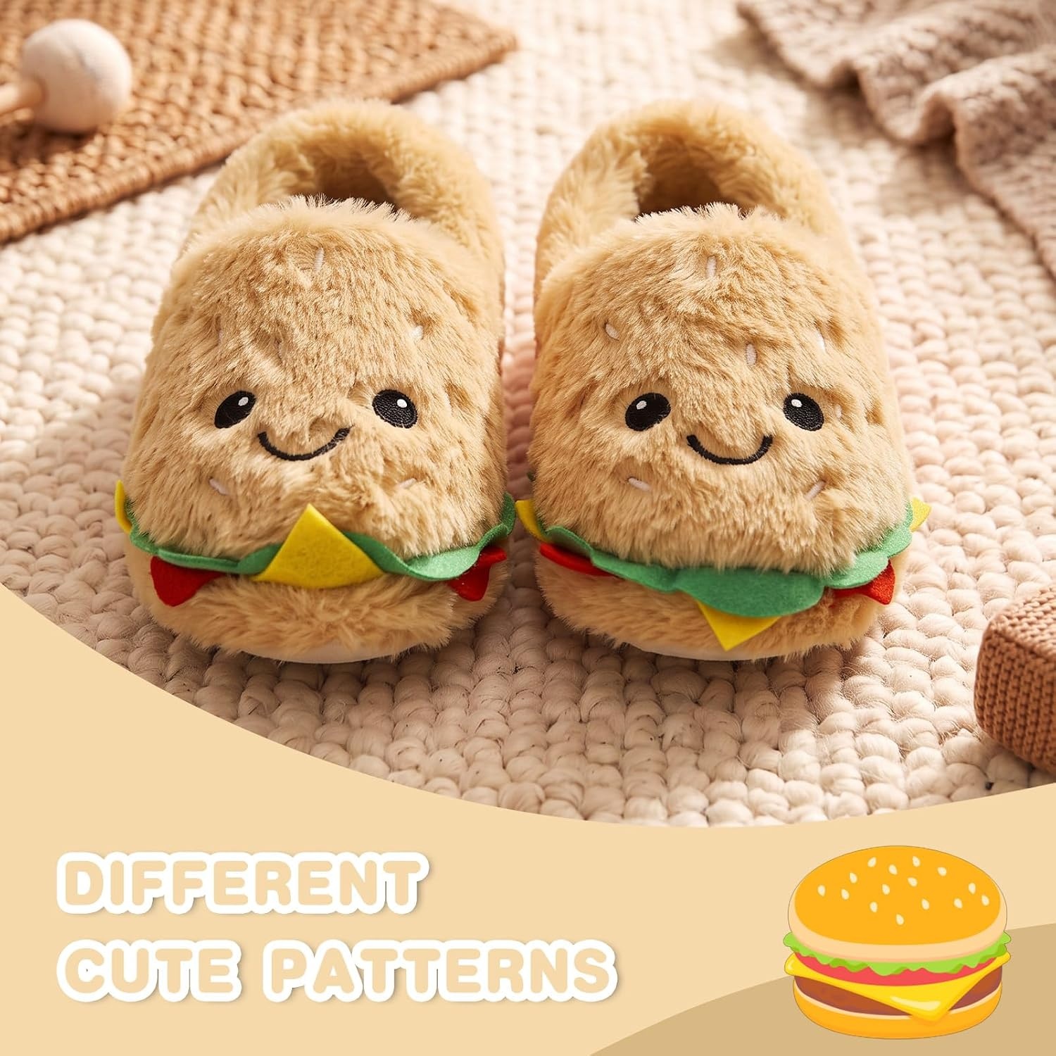 image:imageWateLves Toddler Slippers Boys Girls Full Wrapped Winter ShoesHamburger