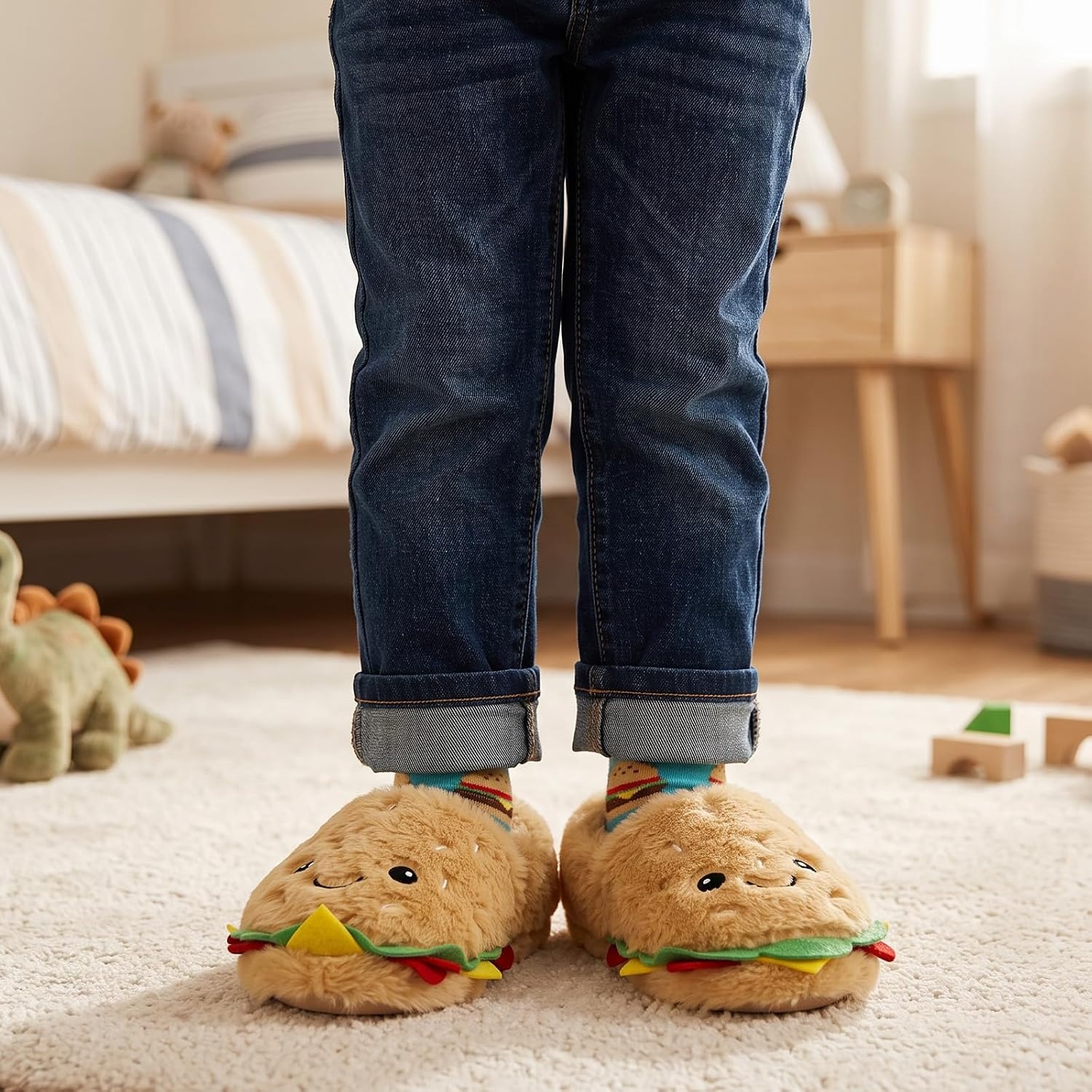 image:imageWateLves Toddler Slippers Boys Girls Full Wrapped Winter ShoesHamburger