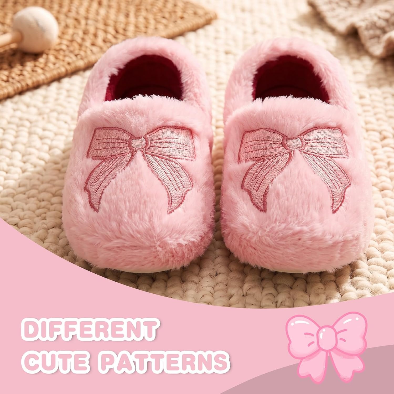 image:imageWateLves Toddler Slippers Boys Girls Full Wrapped Winter ShoesPink Bow Knot