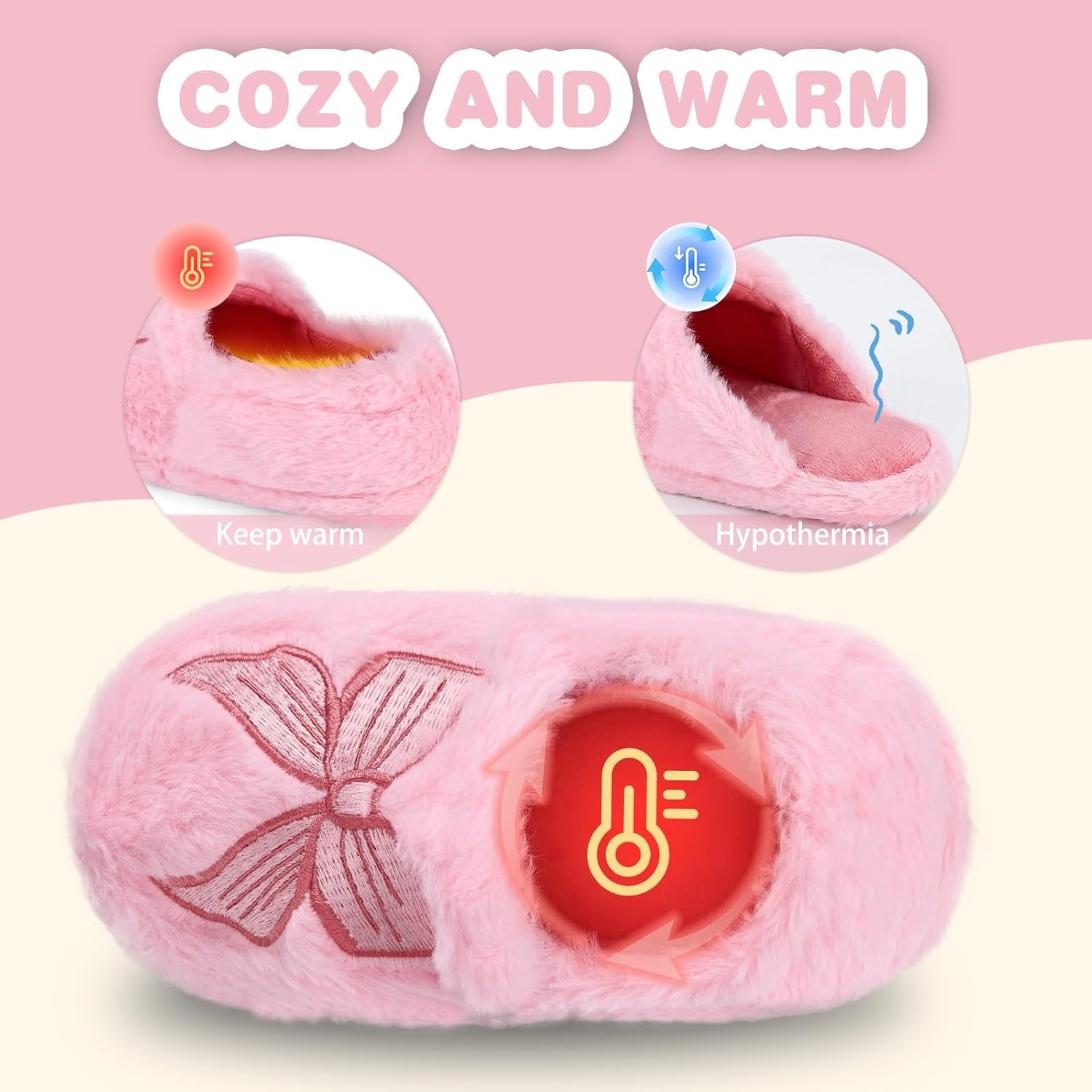 image:imageWateLves Toddler Slippers Boys Girls Full Wrapped Winter ShoesPink Bow Knot
