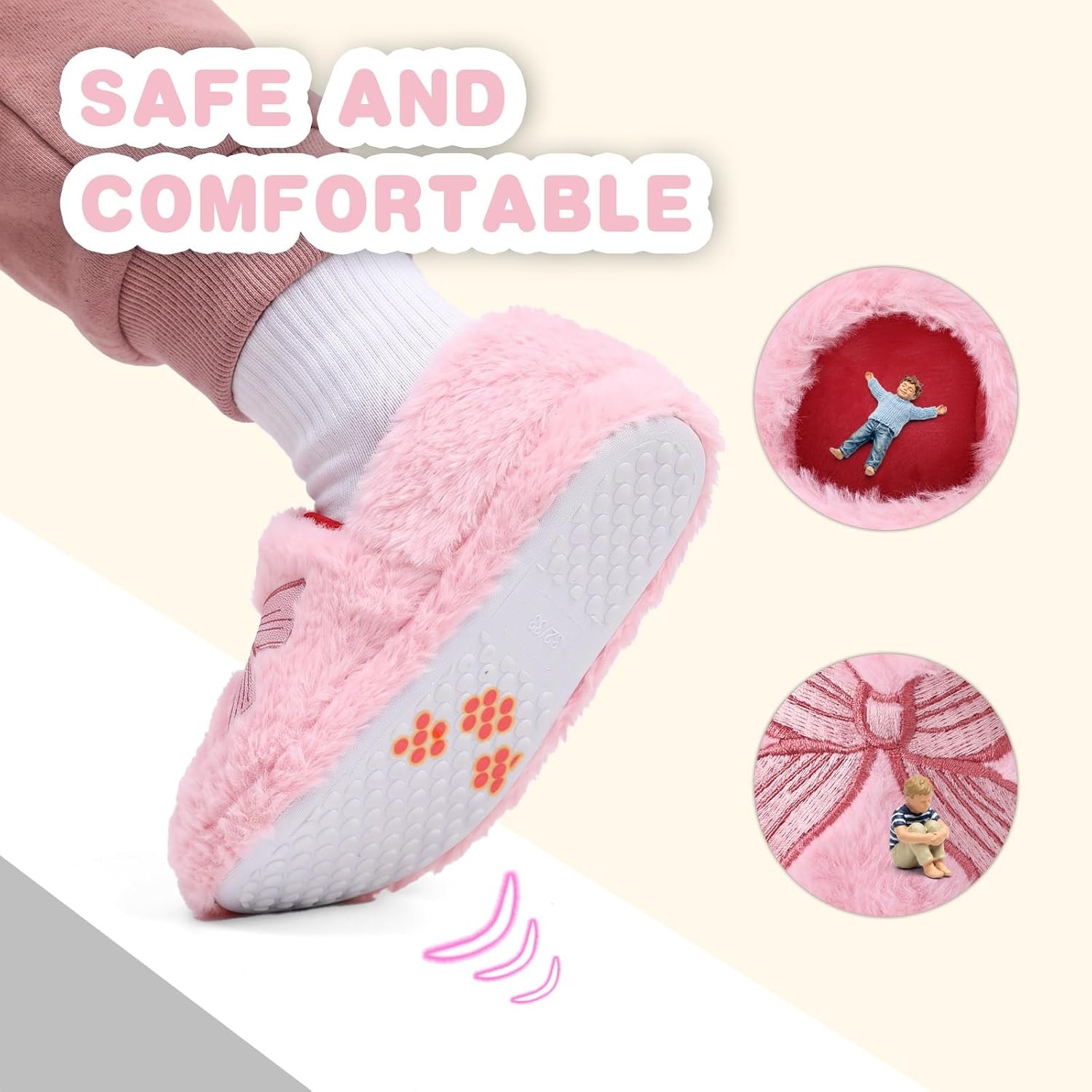 image:imageWateLves Toddler Slippers Boys Girls Full Wrapped Winter ShoesPink Bow Knot