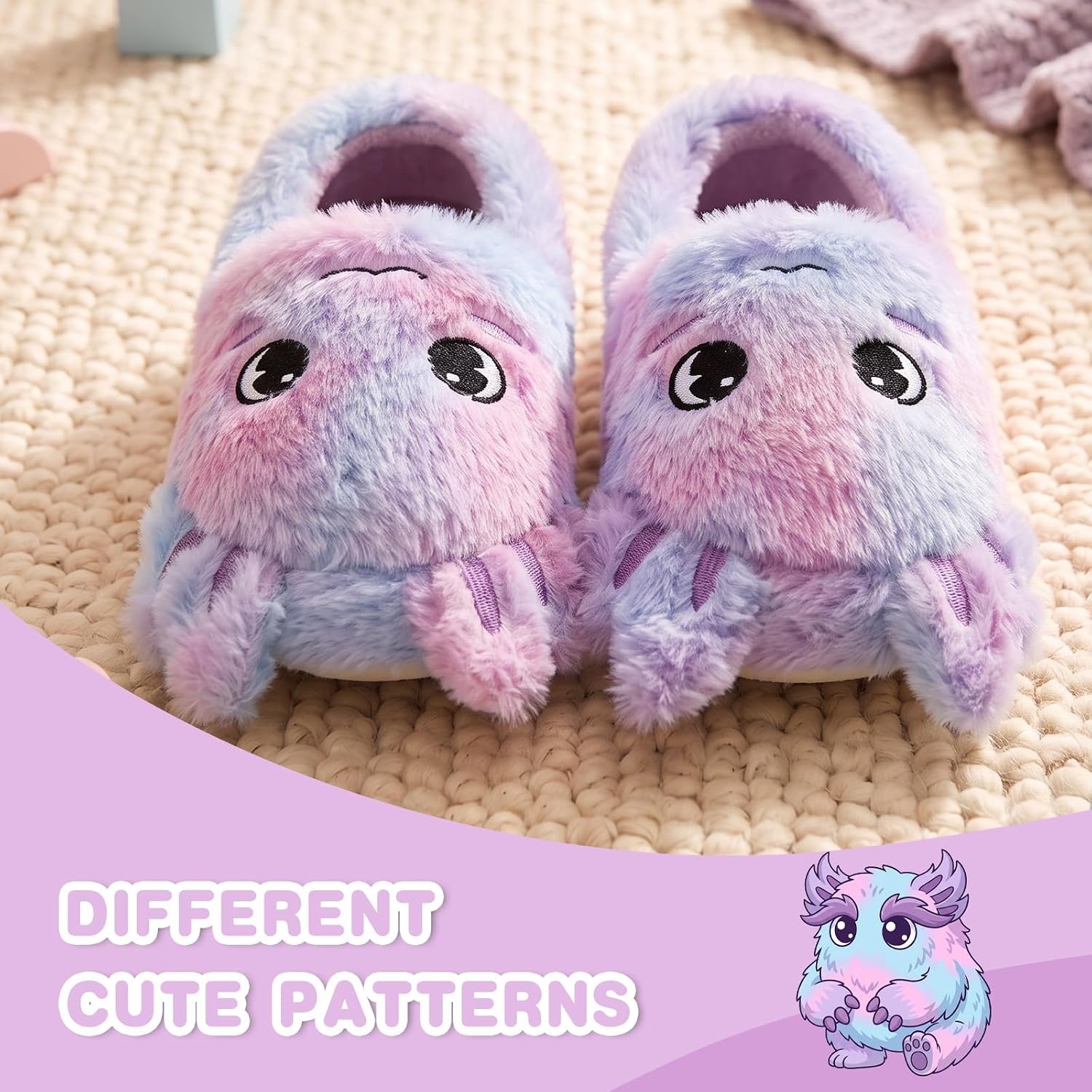 image:imageWateLves Toddler Slippers Boys Girls Full Wrapped Winter ShoesTiedye Axolotl