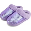WateLves Girls Slippers Toddler Kids Plush Sequin Slip On Slippers Memory Foam Warm House Shoes for Indoor Outdoor(Sequin Dark Purple)