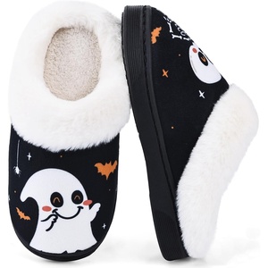 WateLves Girls Boys Slippers Toddler Kids Comfy Fuzzy Non-slip House Shoes Bedroom Soft Faux Fur Lined Indoor Outdoor(Ghost)