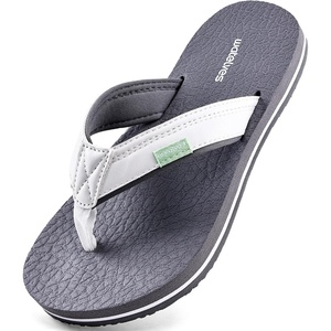 WateLves Youth Big Kids Flip Flops Boys Sandals Summer Thong Slide Sandals for Beach Pool Shower(White/Grey)