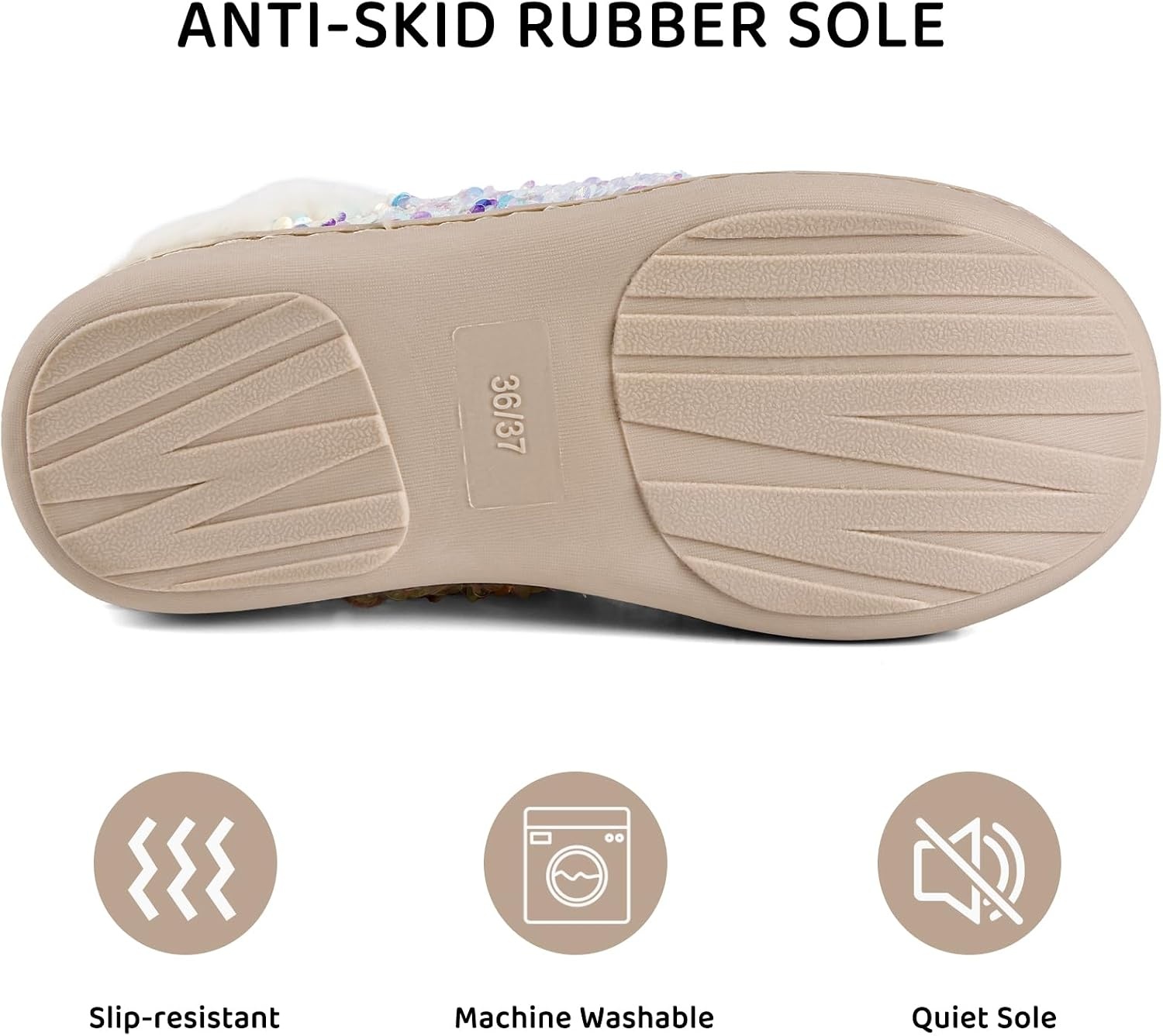 image:imageWateLves Womens Slippers Comfort Memory Foam House Slippers Plush Lining Bedroom Shoes for Indoor amp OutdoorSequin Beige