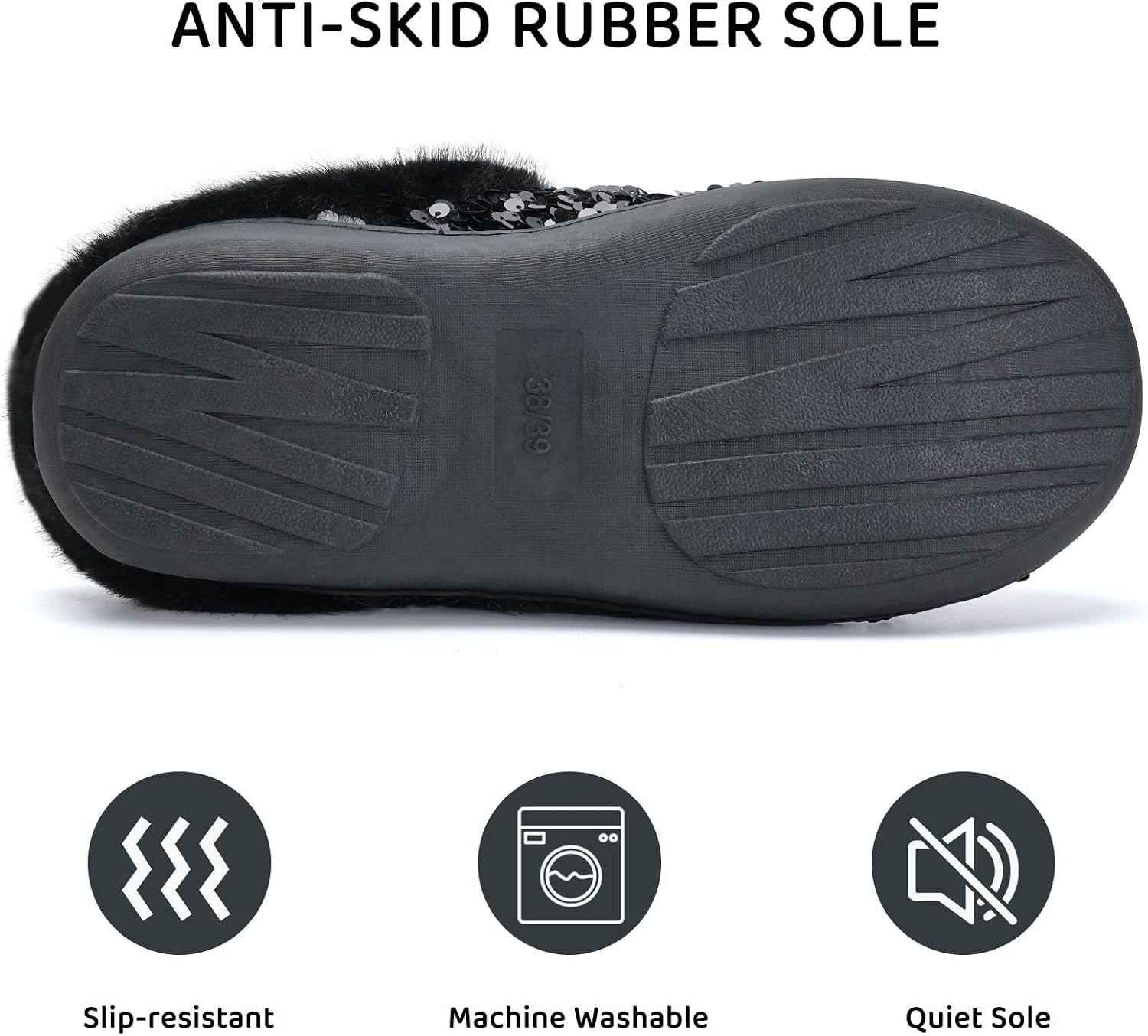 image:imageWateLves Womens Slippers Comfort Memory Foam House Slippers Plush Lining Bedroom Shoes for Indoor amp OutdoorSequin Black