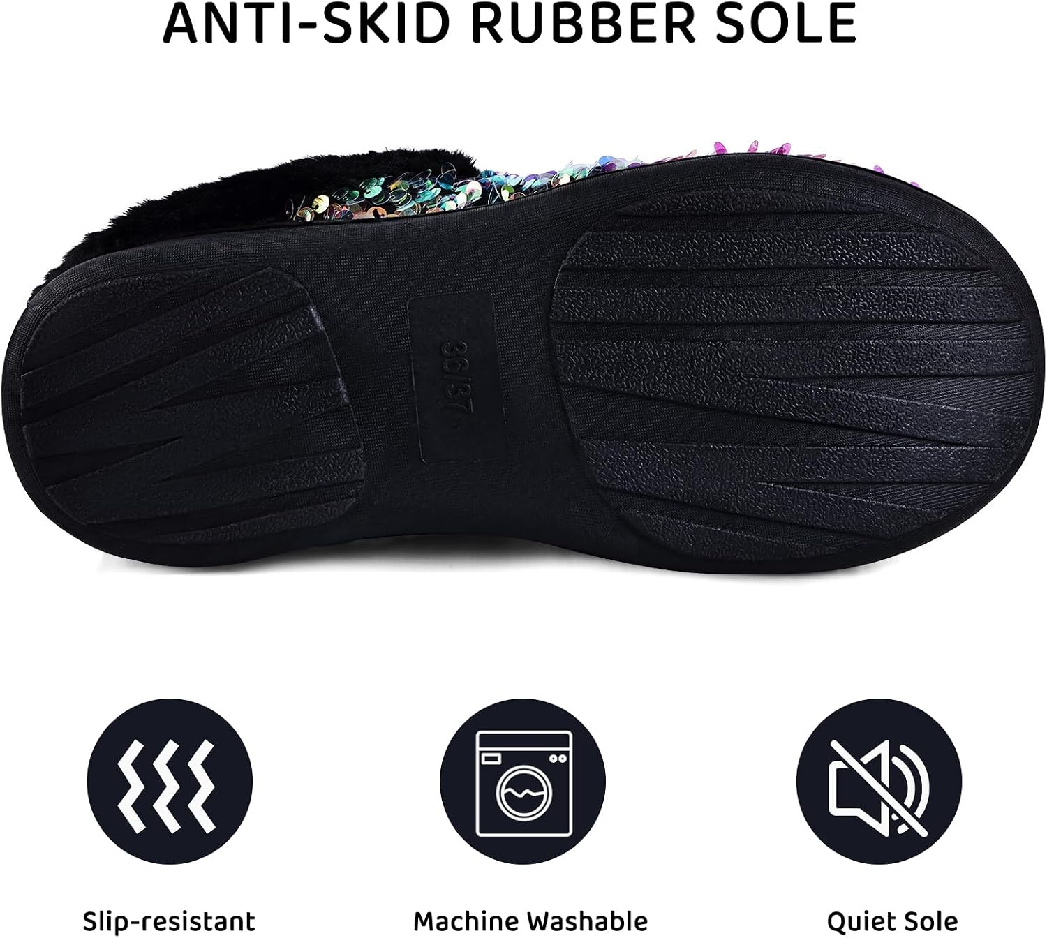 image:imageWateLves Womens Slippers Comfort Memory Foam House Slippers Plush Lining Bedroom Shoes for Indoor amp OutdoorSequin Galaxy