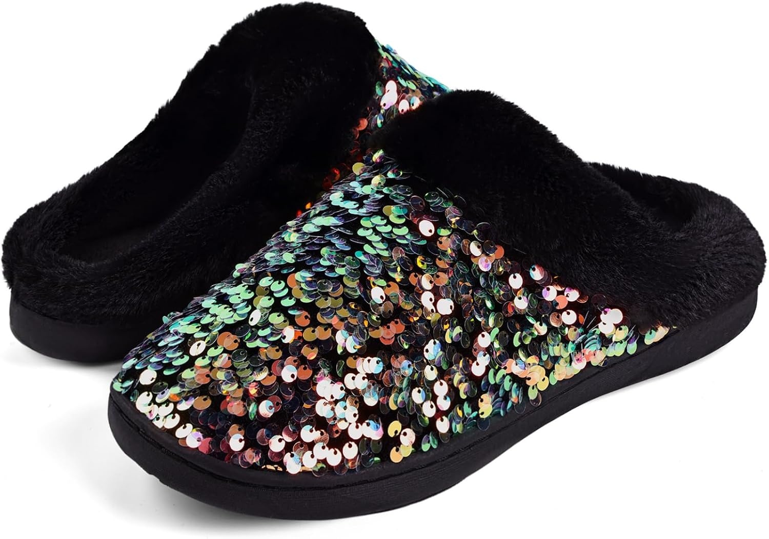image:imageWateLves Womens Slippers Comfort Memory Foam House Slippers Plush Lining Bedroom Shoes for Indoor amp OutdoorSequin Galaxy