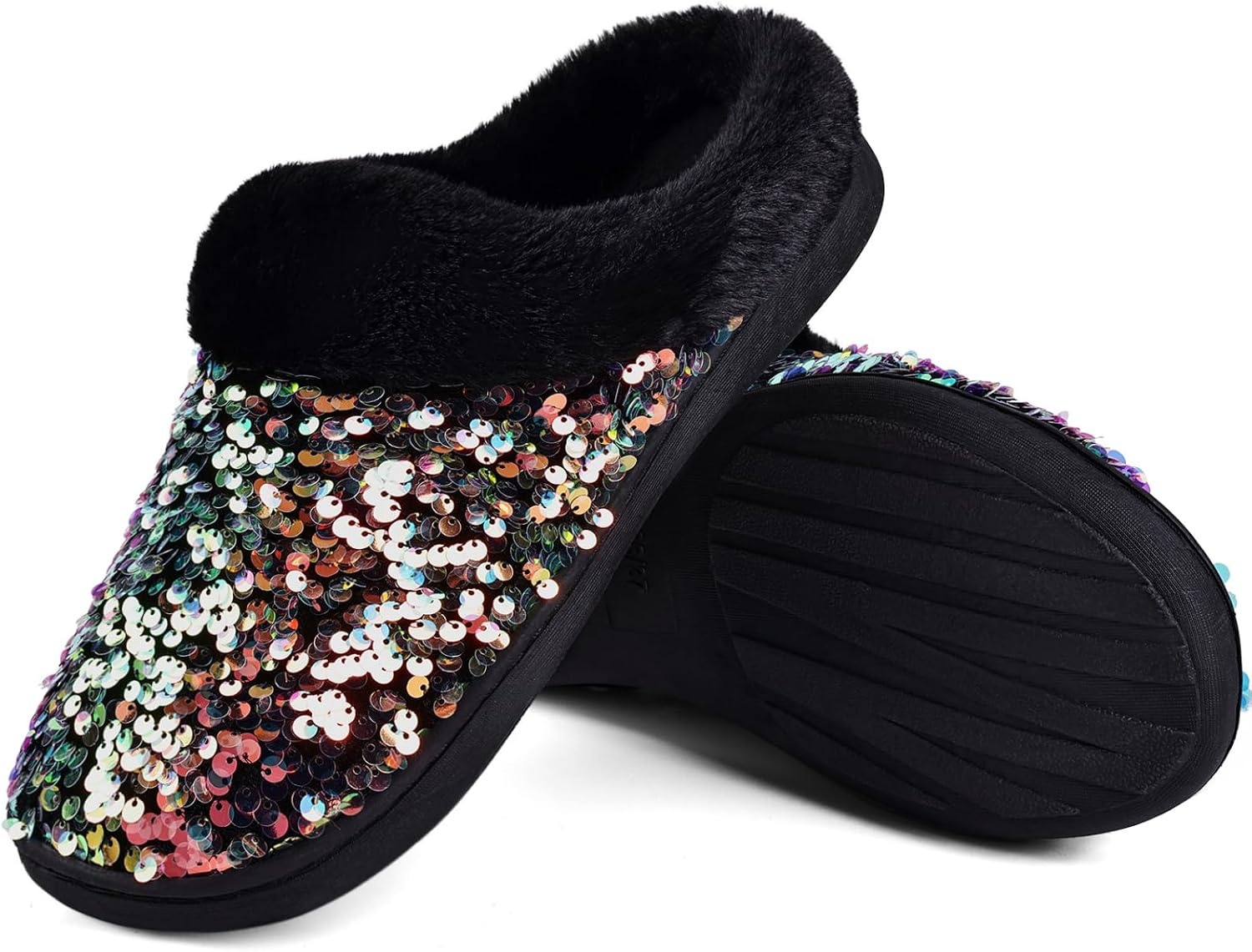 image:imageWateLves Womens Slippers Comfort Memory Foam House Slippers Plush Lining Bedroom Shoes for Indoor amp OutdoorSequin Galaxy